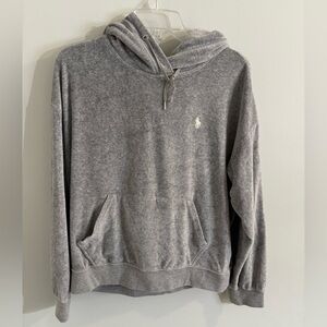 Polo Ralph Lauren Light Gray Velour Hooded Sweatshirt Size M